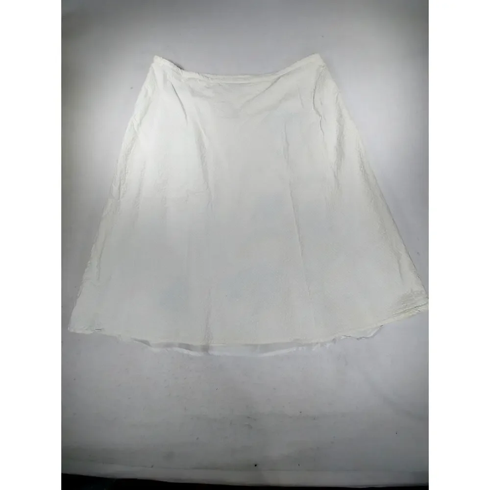 Dressbarn White 100% Cotton A-Line Skirt Lined Teal Floral Embroidered Size 14